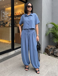 Button Up And Gathered Set - Powder Blue