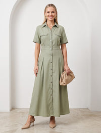 Indigo Cotton Linen Women's Frock - Green