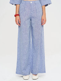 Linen Women's Palazzo Pants - Blue