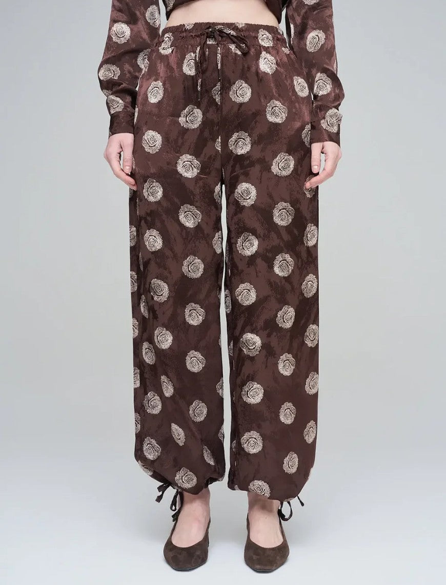 Orfeonegro Rose Patterned Draped Women's Trousers - Brown