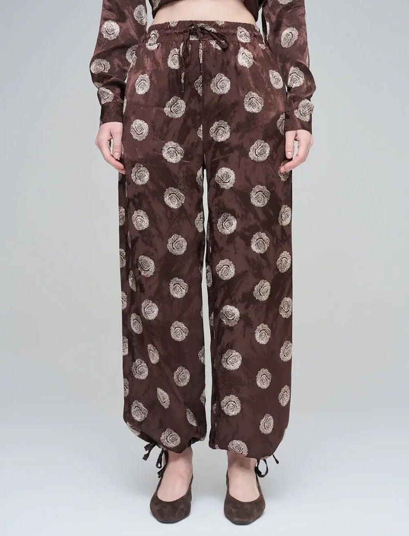 Orfeonegro Rose Patterned Draped Women's Trousers - Brown