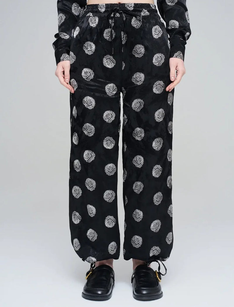 Orfeonegro Rose Patterned Draped Women's Trousers - Black