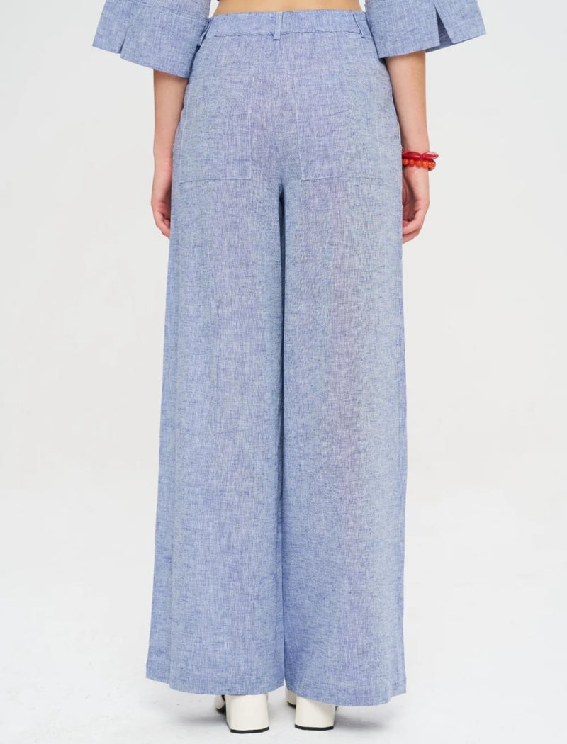 Linen Women's Palazzo Pants - Blue