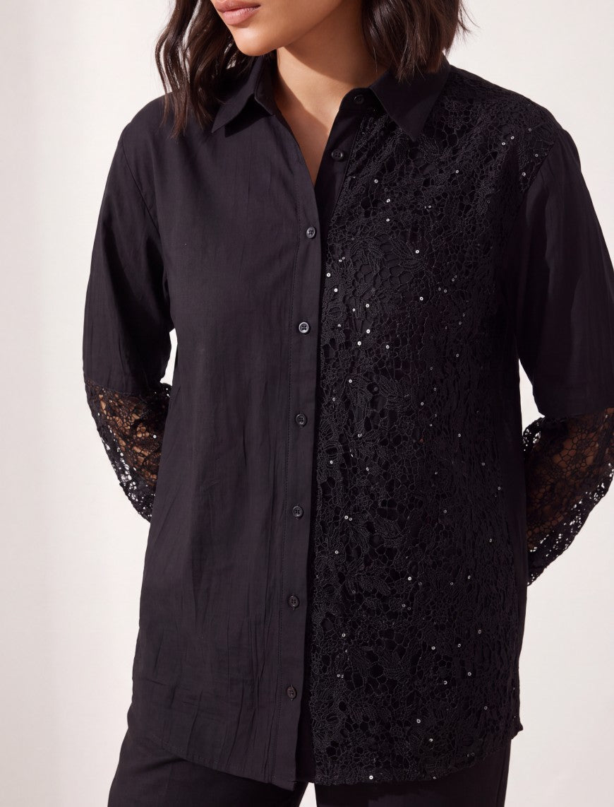 Indigo Cotton Linen Women's Shirt - Black