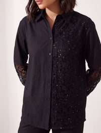 Indigo Cotton Linen Women's Shirt - Black