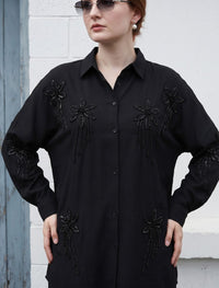 Oversize Stone Embellished Shirt - Black