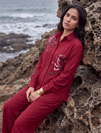Floral Motif Co-ord Set - Maroon