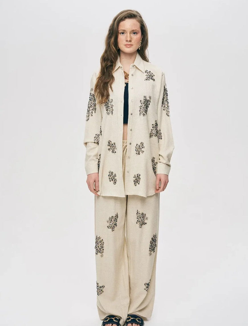 Beaded Oversize Shirt - Off White