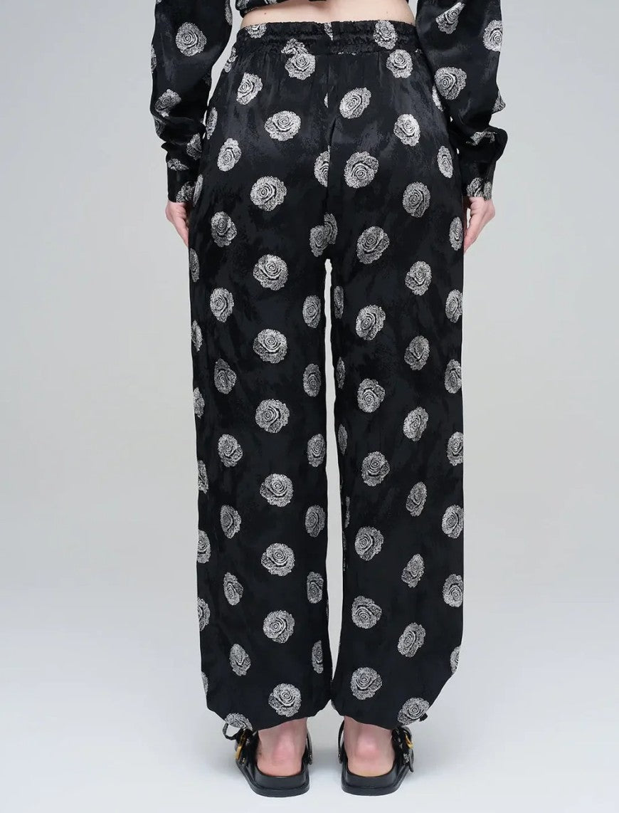 Orfeonegro Rose Patterned Draped Women's Trousers - Black