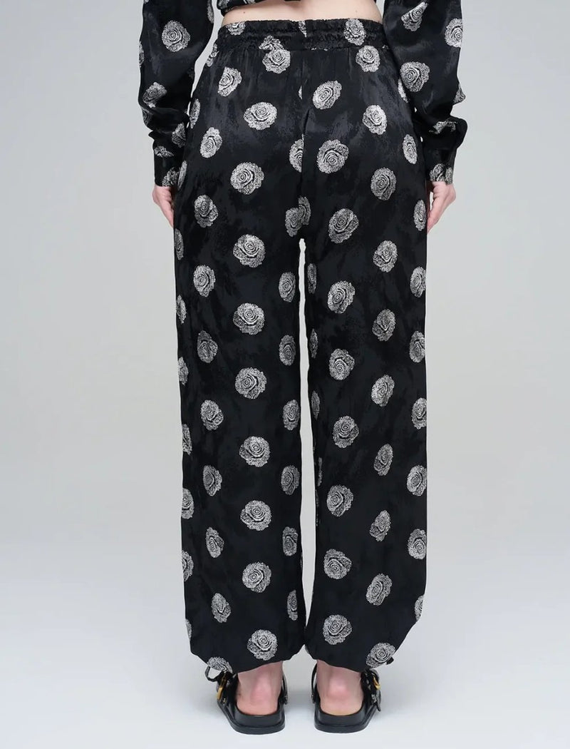 Orfeonegro Rose Patterned Draped Women's Trousers - Black