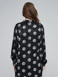 Rose Pattern Oversize Women's Shirt - Black