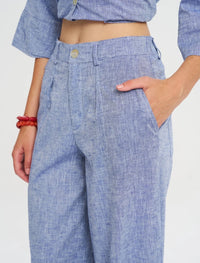 Linen Women's Palazzo Pants - Blue
