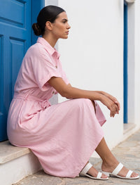 Indigo Tie Hemp Linen Shirtdress - Pink