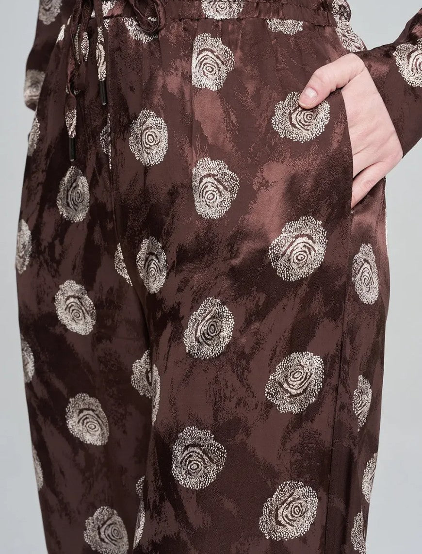 Orfeonegro Rose Patterned Draped Women's Trousers - Brown
