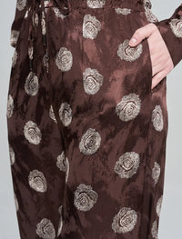 Orfeonegro Rose Patterned Draped Women's Trousers - Brown