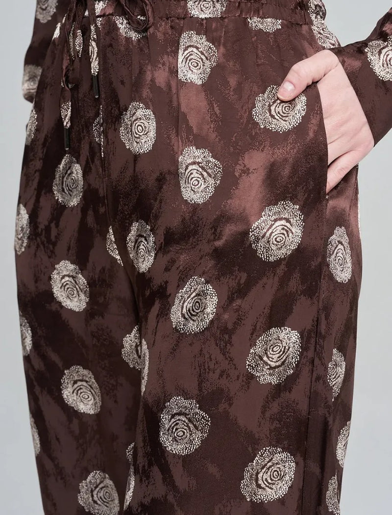 Orfeonegro Rose Patterned Draped Women's Trousers - Brown