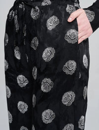 Orfeonegro Rose Patterned Draped Women's Trousers - Black