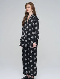 Rose Pattern Oversize Women's Shirt - Black