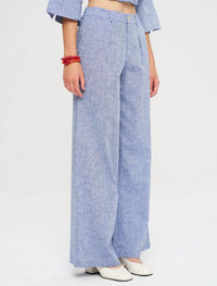 Linen Women's Palazzo Pants - Blue