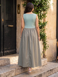 Indigo Cotton Blended Jersey Women's Frock - Green & Grey
