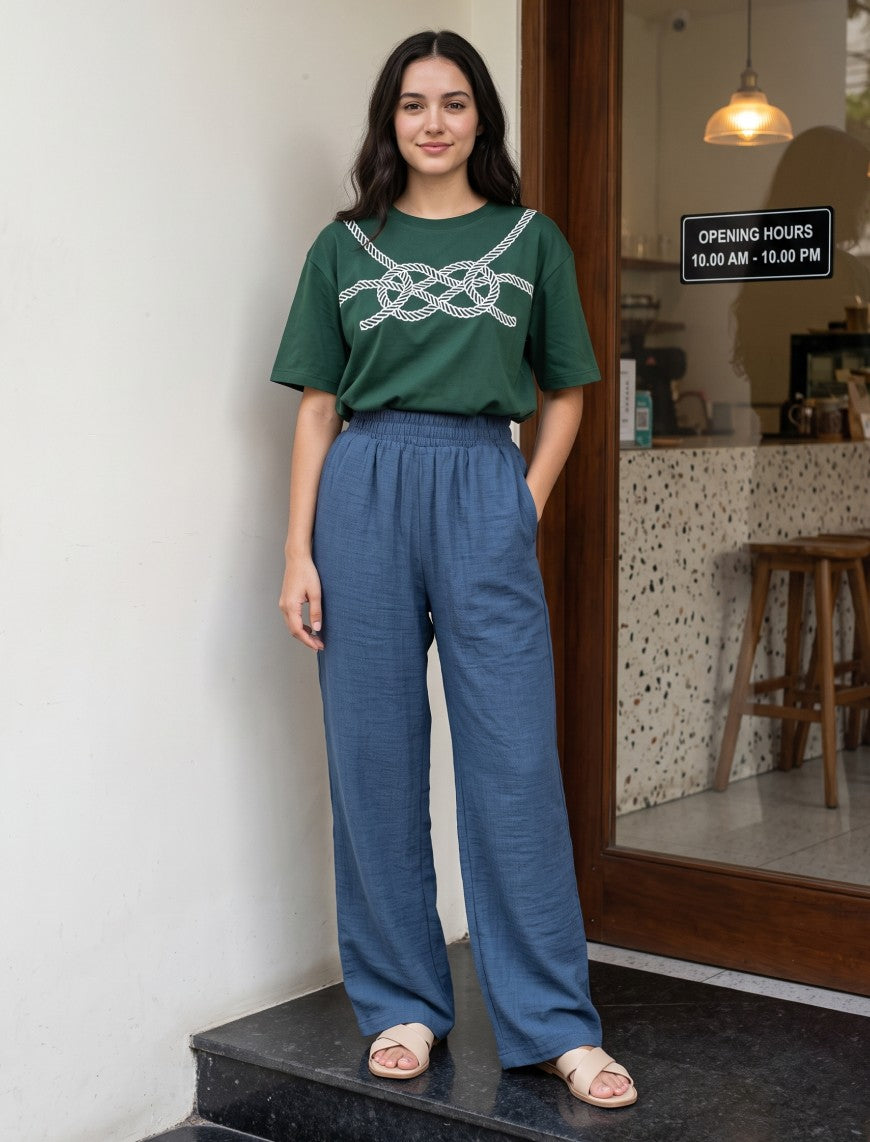 Cotton Linen Trouser - Blue