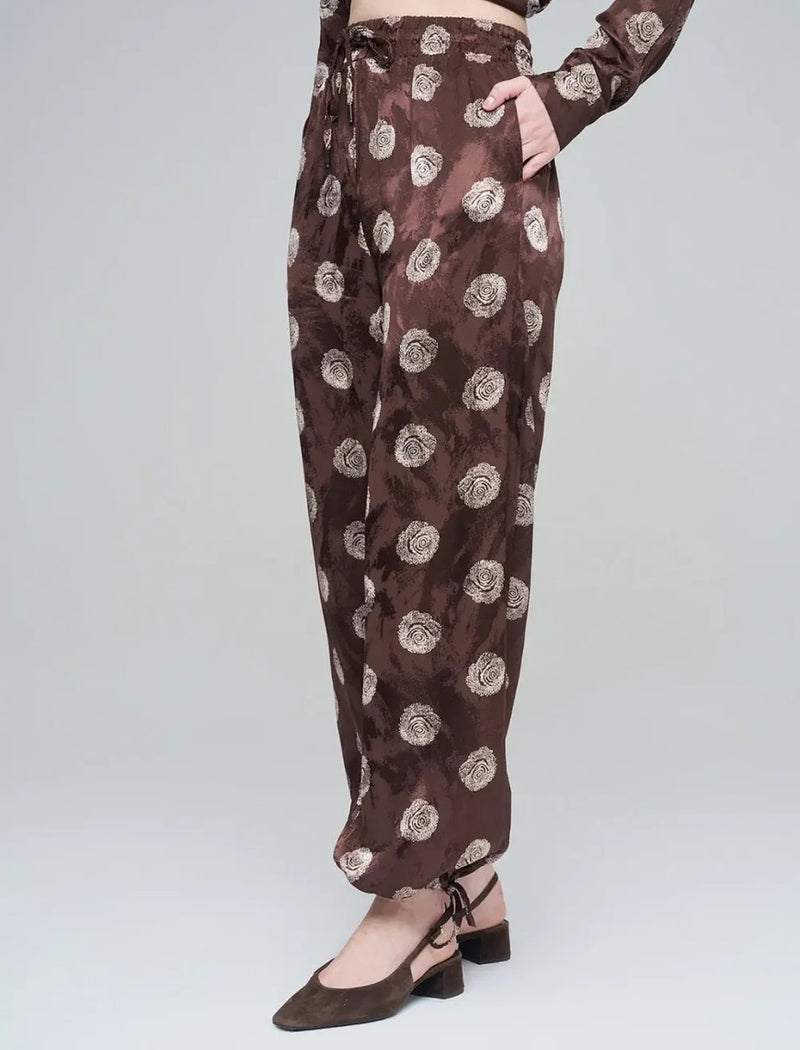 Orfeonegro Rose Patterned Draped Women's Trousers - Brown