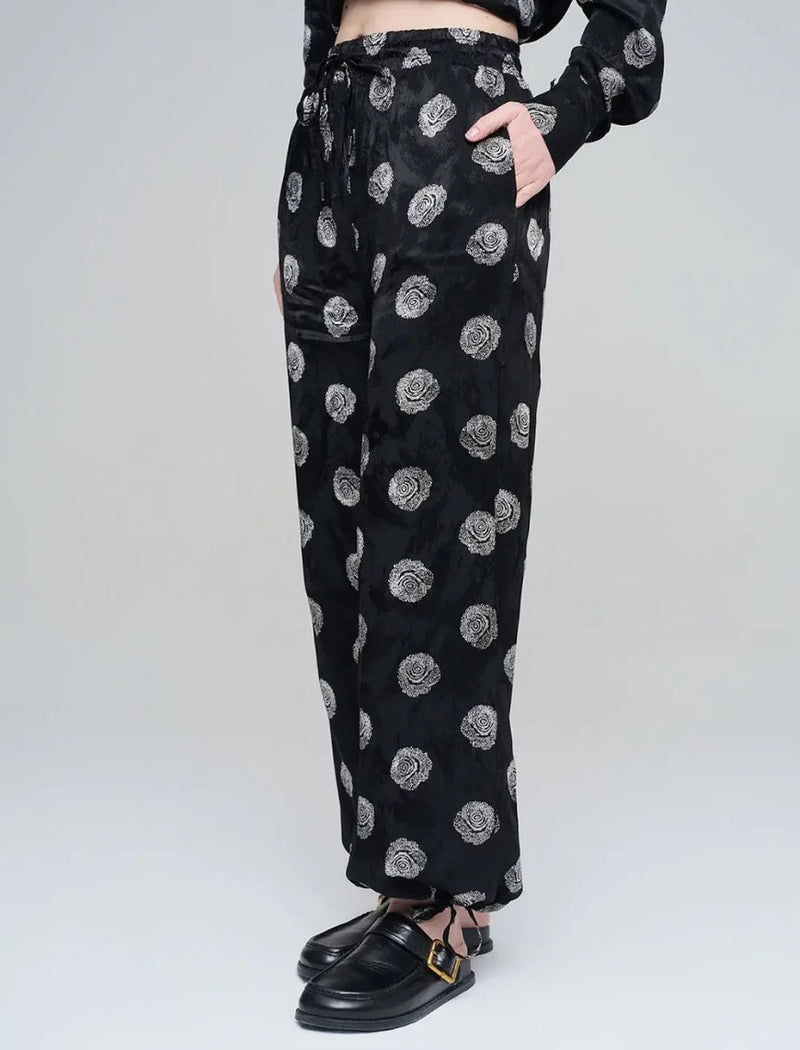 Orfeonegro Rose Patterned Draped Women's Trousers - Black