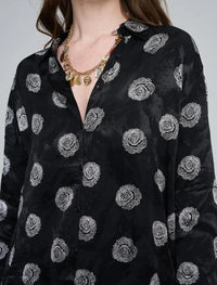 Rose Pattern Oversize Women's Shirt - Black
