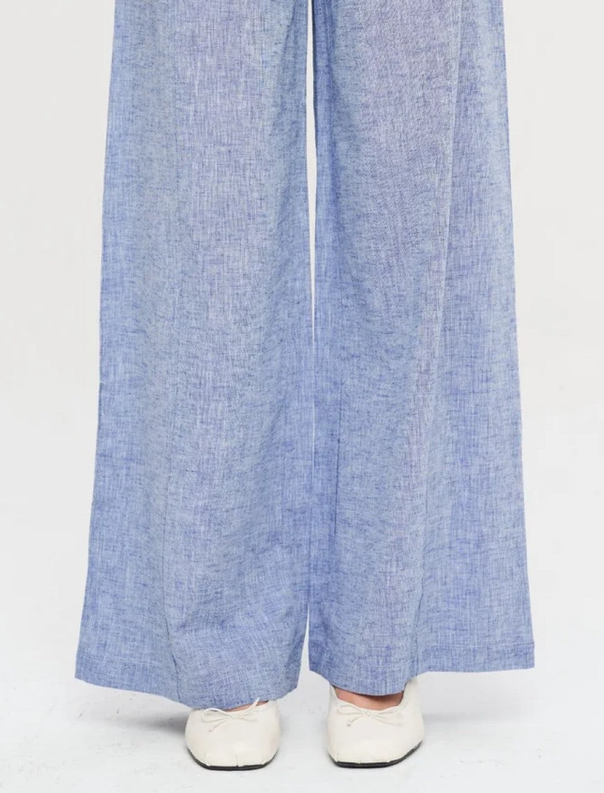 Linen Women's Palazzo Pants - Blue