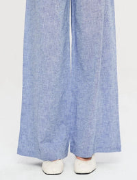 Linen Women's Palazzo Pants - Blue