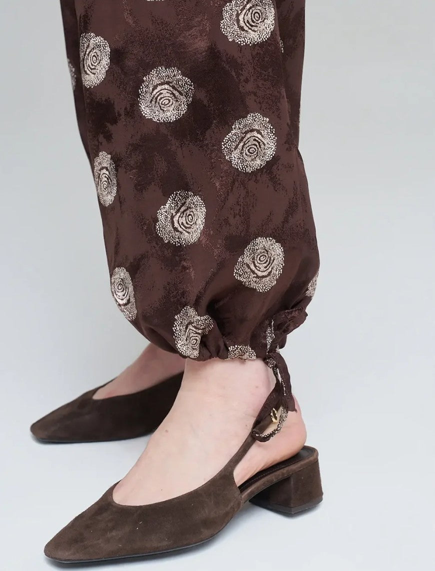 Orfeonegro Rose Patterned Draped Women's Trousers - Brown