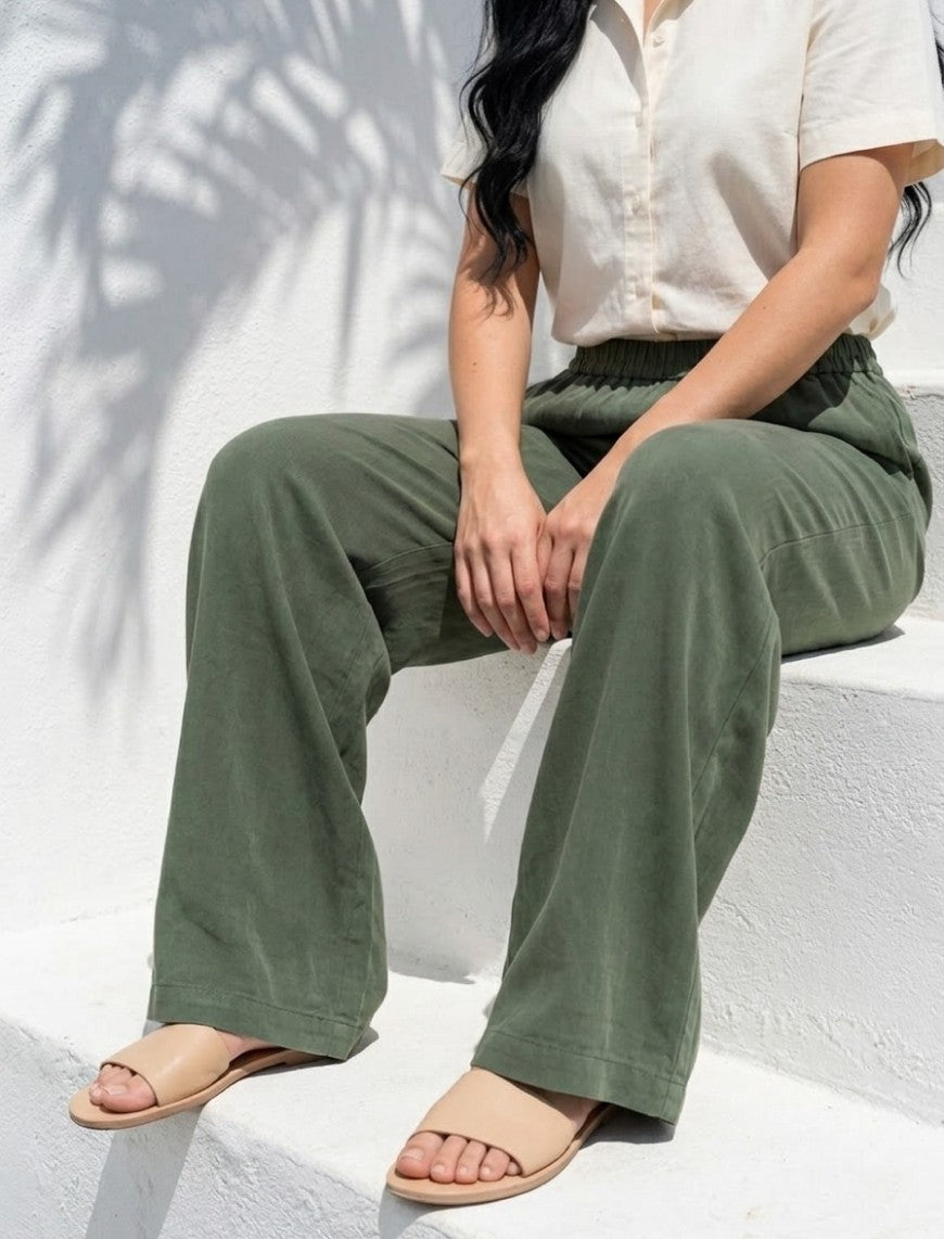 Cotton Linen Trouser - Green