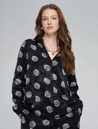 Rose Pattern Oversize Women's Shirt - Black