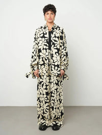 Floral Oversize Satin Shirt - Skin & Black