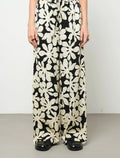 Floral Palazzo Satin Trousers - Skin & Black
