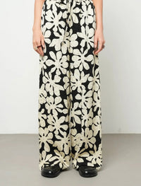 Floral Palazzo Satin Trousers - Skin & Black
