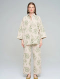 Oversize Shirt with Floral Embroidery and Sequin Details - Skin