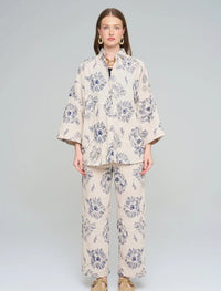 Oversize Shirt with Floral Embroidery and Sequin Details - Skin