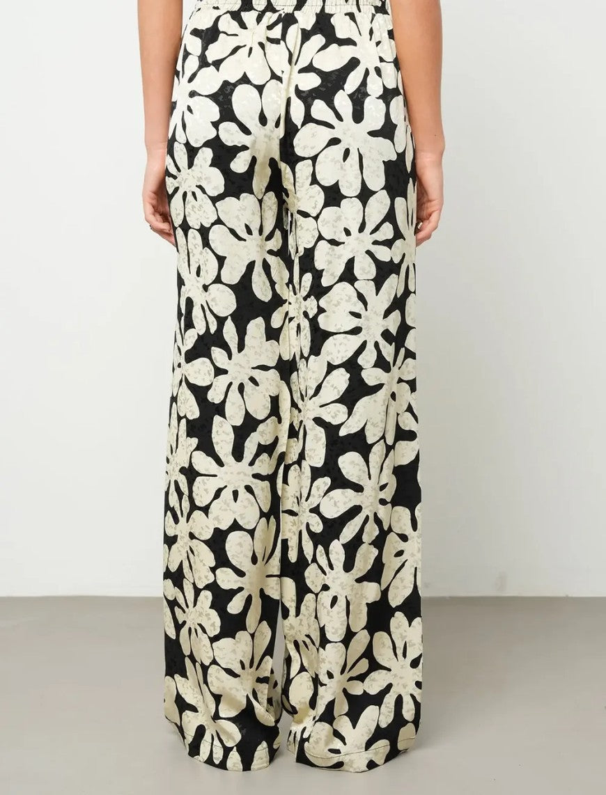 Floral Palazzo Satin Trousers - Skin & Black
