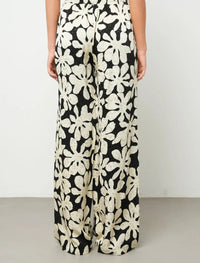 Floral Palazzo Satin Trousers - Skin & Black