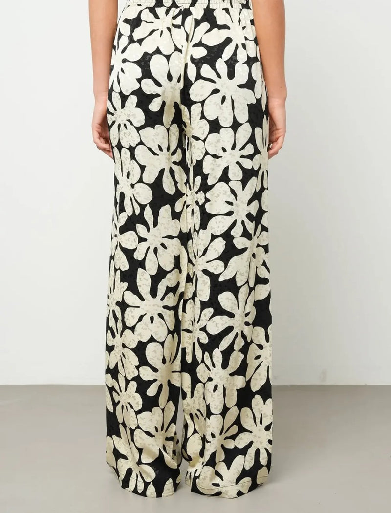 Floral Palazzo Satin Trousers - Skin & Black