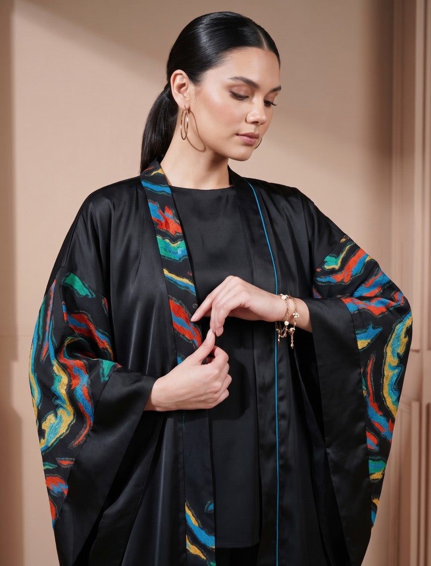 Silk Jacquard Women's Shrug - Black