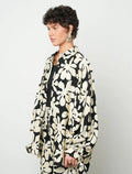 Floral Oversize Satin Shirt - Skin & Black