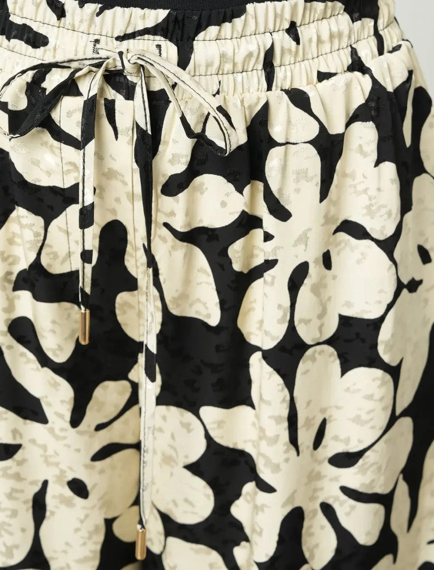 Floral Palazzo Satin Trousers - Skin & Black