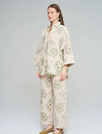 Oversize Shirt with Floral Embroidery and Sequin Details - Skin
