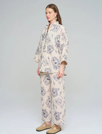 Oversize Shirt with Floral Embroidery and Sequin Details - Skin