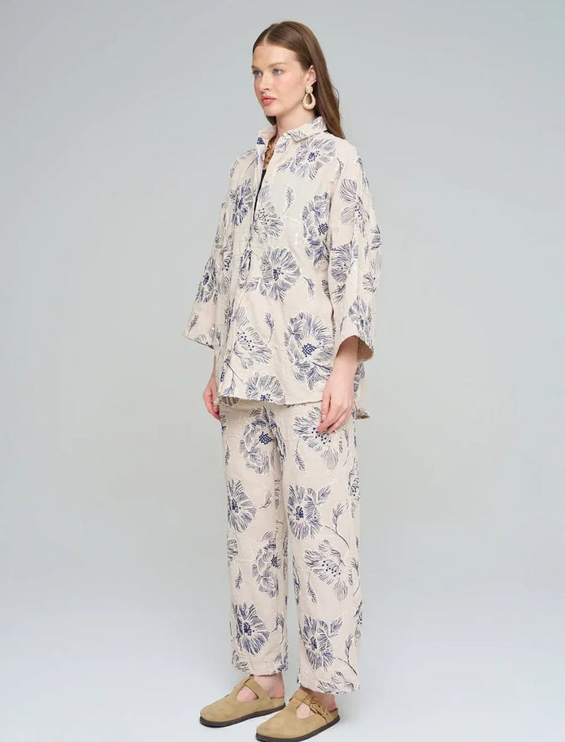 Oversize Shirt with Floral Embroidery and Sequin Details - Skin
