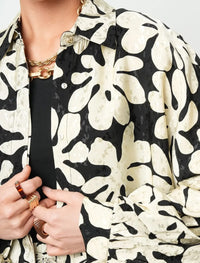 Floral Oversize Satin Shirt - Skin & Black