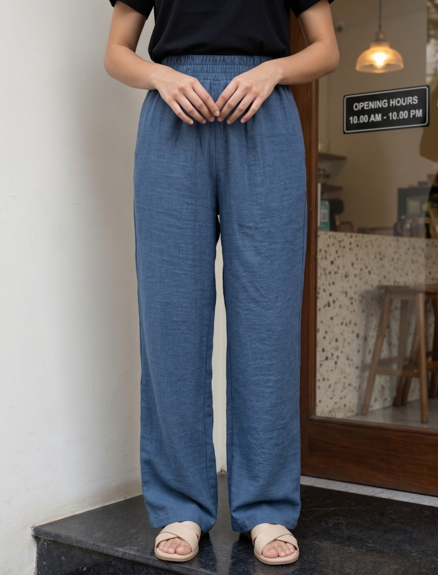 Cotton Linen Trouser - Blue