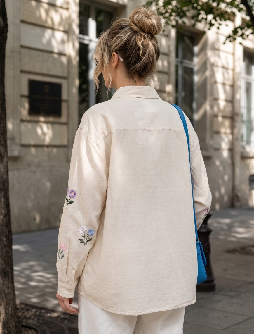 Indigo Cotton Linen Women's Shirt - Skin